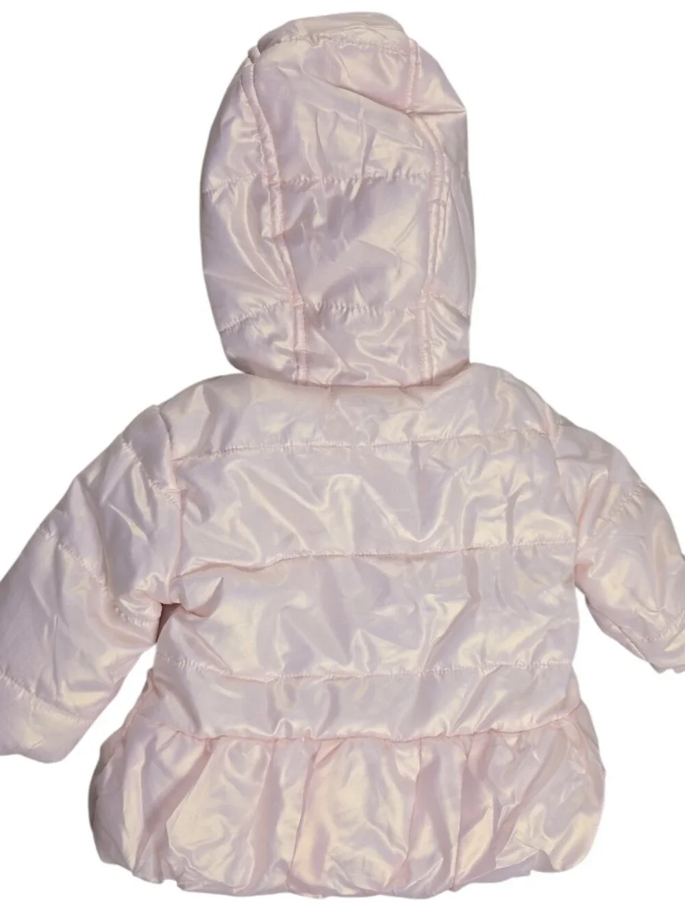 First Impressions Baby Girls Pink Iridescent Puffer Jacket Faux Fur Hood 3-6 M